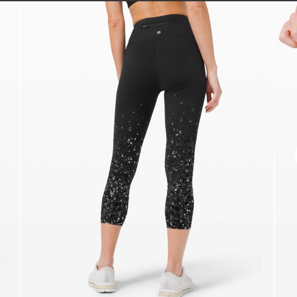 Lululemon Speed Wunder Mid Rise Crop Leggings 23" Speckle Shine Black Deep Coal